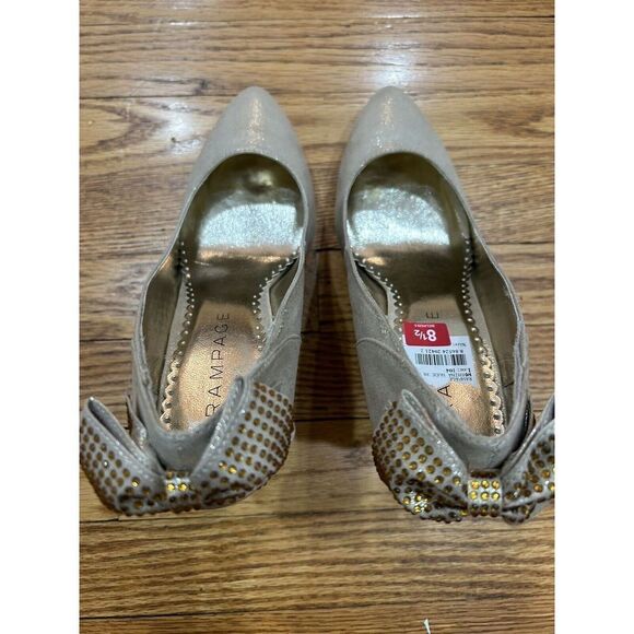 Women's Rampage Heels 8.5 Normina" Pump Pale Gold Fabric Back Bow 4.5" High - Picture 7 of 13
